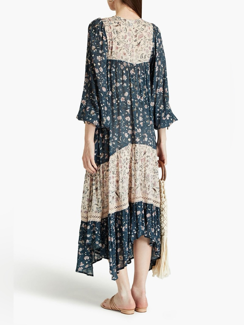 New! Tigerlily Livana Gracia Gathered Floral Navy Patchwork Midi Dress 💙 XS - Picture 3 of 5